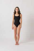 Thea Low Back One Piece - Ribbed Black