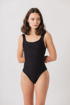 Thea Low Back One Piece - Ribbed Black