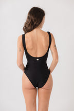 Thea Low Back One Piece - Ribbed Black